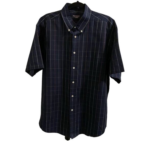 Roundtree & Yorke Men's 3XL Short Sleeve Button Down Red Blue Check Front Pocket - Picture 1 of 7